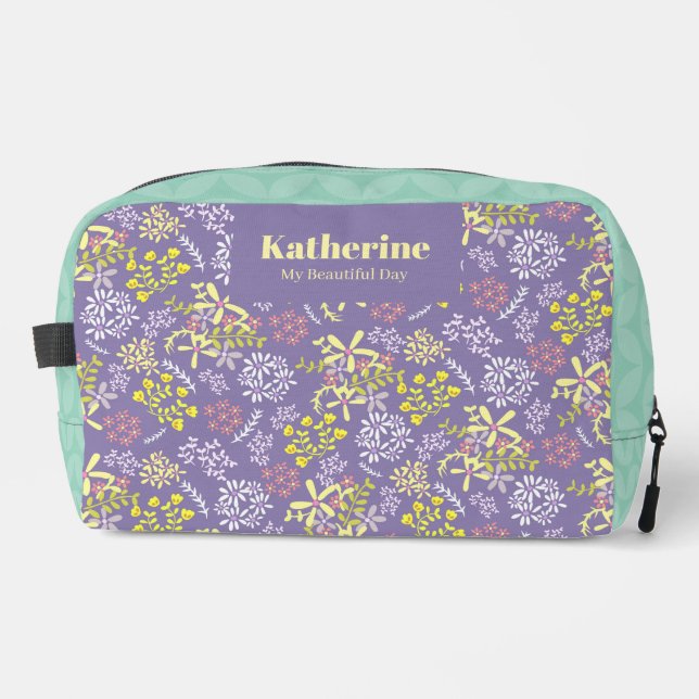 Tiny Bouquet Flowers Lavender Teal Dopp Kit (Front)