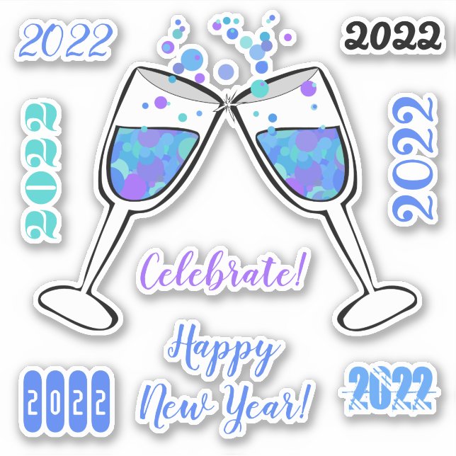 Tiny Bubbles Happy New Year Celebration Sticker (Front)