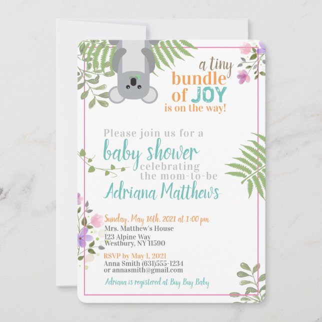 Tiny Bundle of Joy Forest Floral Baby Shower Invitation (Front)