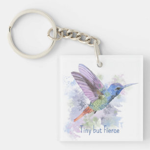 Tiny but Fierce Quote Whimsical Rufous Hummingbird Key Ring