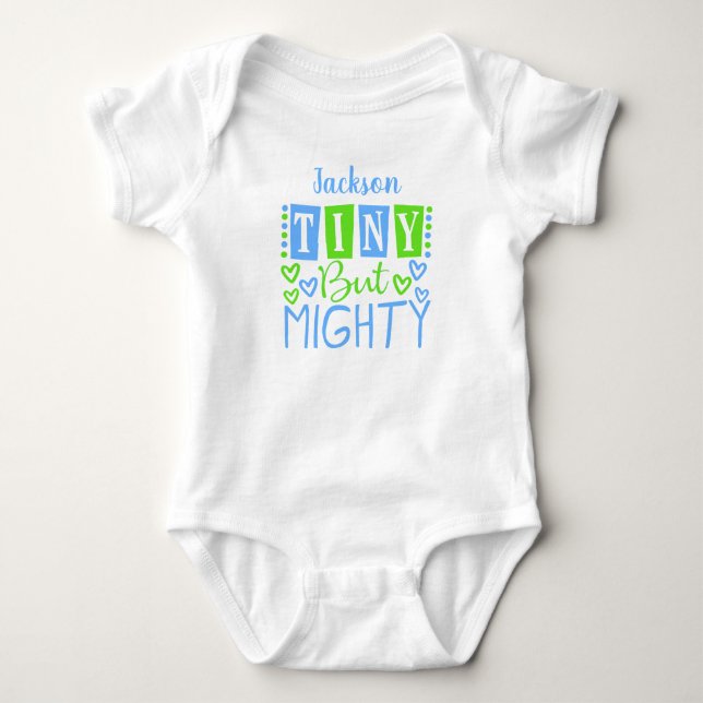 Tiny But Mighty Personalised Boy Baby Bodysuit (Front)