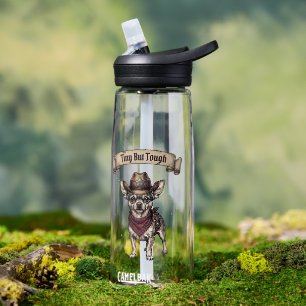 Tiny But Tough Chihuahua Cowboy - Western Dog Art Water Bottle
