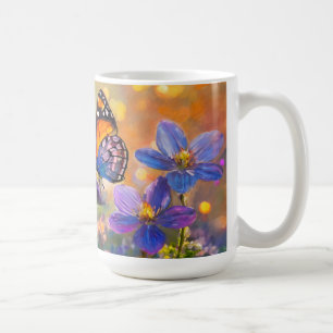 Tiny Butterfly On Wildflowers at Sunrise Coffee Mug