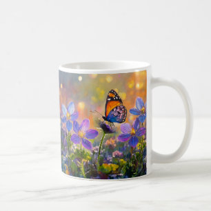 Tiny Butterfly On Wildflowers at Sunrise Coffee Mug