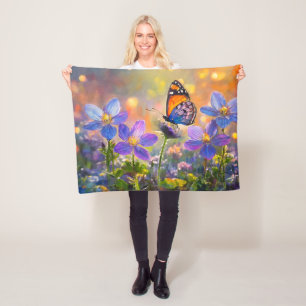 Tiny Butterfly On Wildflowers at Sunrise Fleece Blanket
