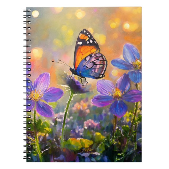 Tiny Butterfly On Wildflowers at Sunrise Notebook (Front)
