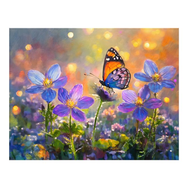 Tiny Butterfly On Wildflowers at Sunrise Photo Print (Front)