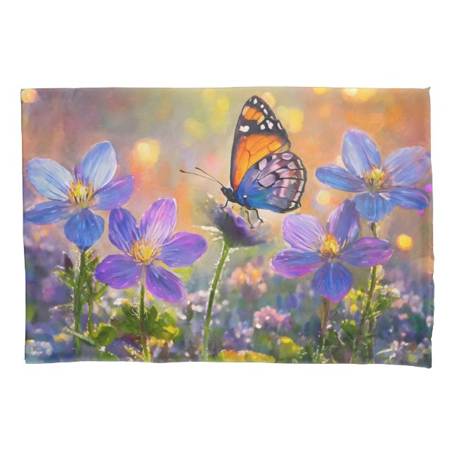 Tiny Butterfly On Wildflowers at Sunrise Pillowcase (Front)