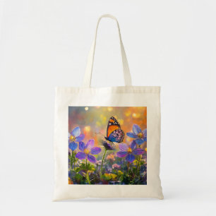 Tiny Butterfly On Wildflowers at Sunrise Tote Bag