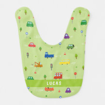 Tiny Car Adventure Custom Name Baby Bib