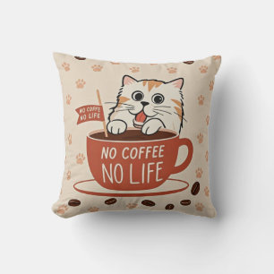 Tiny cat paw prints and coffee beans Poster Cushion