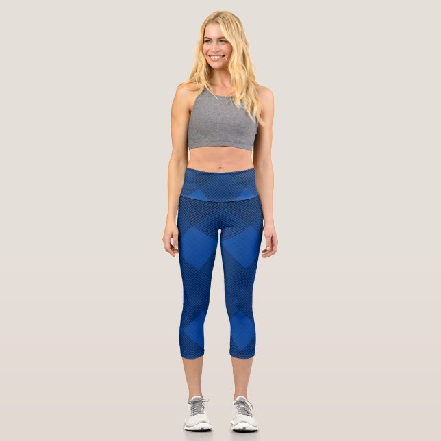 Tiny chequered 2 tones 04A Black BG Capri Leggings (Front)