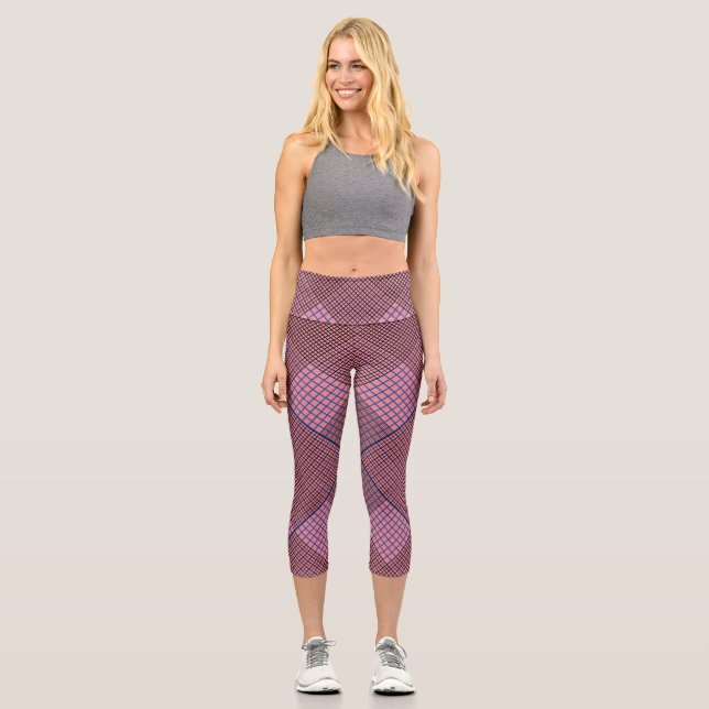 Tiny chequered 2 tones 04A DPink BG Capri Leggings (Front)