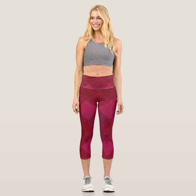Tiny chequered 2 tones 04A Red BG Capri Leggings (Front)