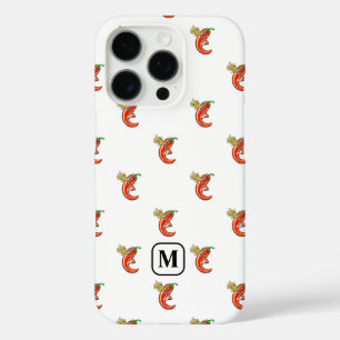 Tiny Chilli With Flame Pattern & Custom Initial iPhone 16 Pro Case