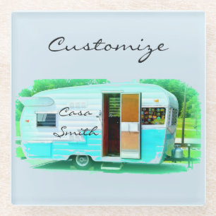 Tiny classic travel trailer Thunder_Cove Glass Coaster
