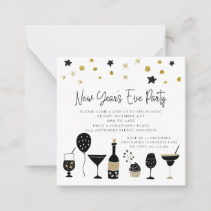 TINY Cocktails Gold Black New Years Eve Invite
