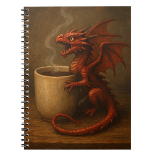 Tiny coffee dragon hugging a mug fun fantasy art notebook
