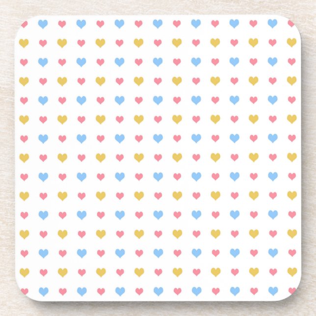 Tiny Colourful Hearts Pattern Pink Blue Yellow Coaster (Front)