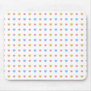 Tiny Colourful Hearts Pattern Pink Blue Yellow Mouse Mat