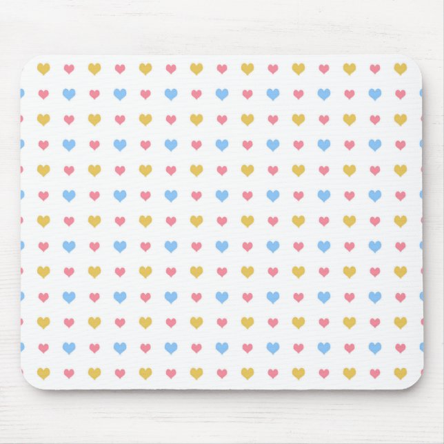 Tiny Colourful Hearts Pattern Pink Blue Yellow Mouse Mat (Front)