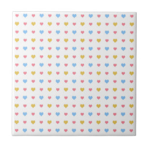 Tiny Colourful Hearts Pattern Pink Blue Yellow Tile