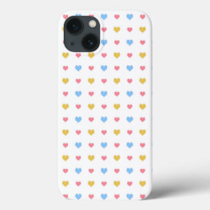 Tiny Colourful Hearts Pattern Yellow Pink Blue iPhone 13 Case