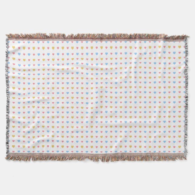 Tiny Colourful Hearts Pattern Yellow Pink Blue Throw Blanket (Front)