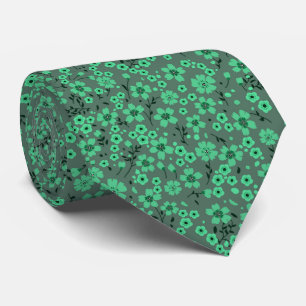 Tiny cute green floral pattern tie