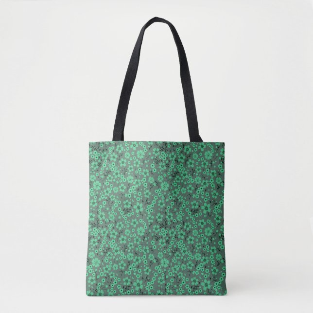 Tiny cute green floral pattern tote bag (Front)