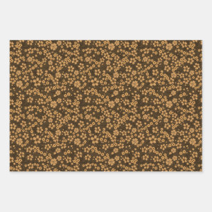 Tiny cute khaki brown black floral pattern wrapping paper sheet