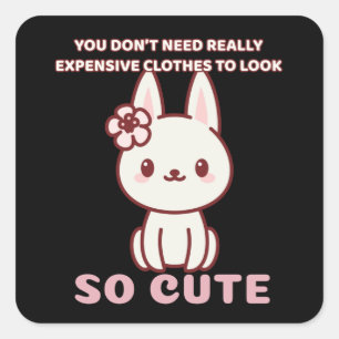 Tiny Cute pink Cat Rabbit Dog with flower for cute Square Sticker