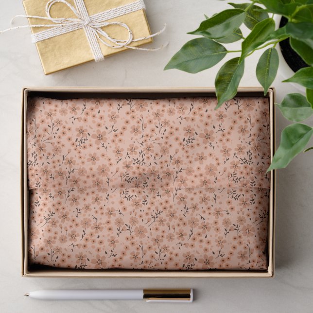 Tiny cute pink red brown cream pattern tissue paper (Gift)