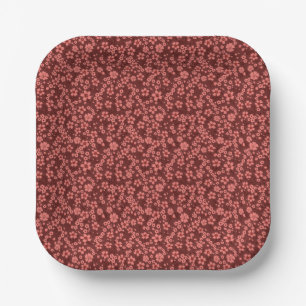 Tiny cute red magenta cream floral pattern paper plate