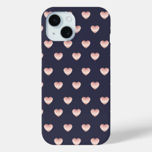 Tiny Cute Rose Gold Pink Shiny Hearts Pattern iPhone 15 Case