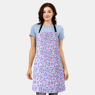 Tiny cute white blue pink floral pattern apron