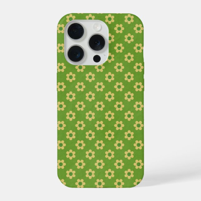 Tiny daisies ,happy face, mid green Phone Case (Back)