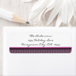 Tiny Damask Black & Bright Pink Address Labels #2