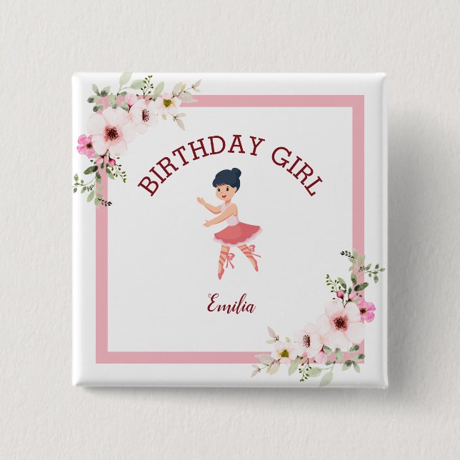 Tiny Dancer|Pink Floral Ballet Birthday Party 15 Cm Square Badge (Front)