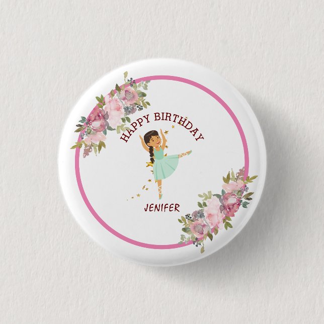 Tiny Dancer | Pink Floral Ballet Birthday Party 3 Cm Round Badge (Front)