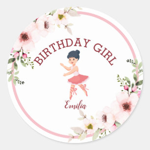 Tiny Dancer   Pink Floral Ballet Birthday Party  Classic Round Sticker