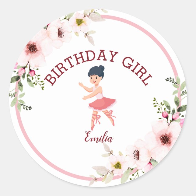 Tiny Dancer | Pink Floral Ballet Birthday Party  Classic Round Sticker (Front)