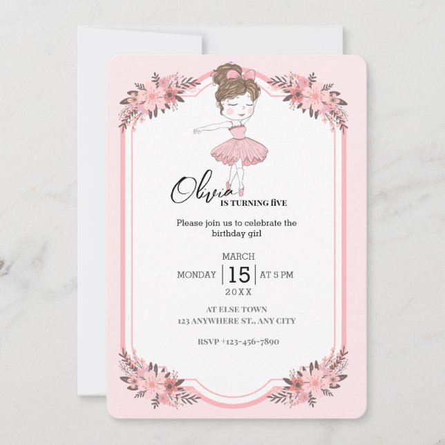 Tiny Dancer | Pink Floral Ballet Birthday Party Invitation (Front)