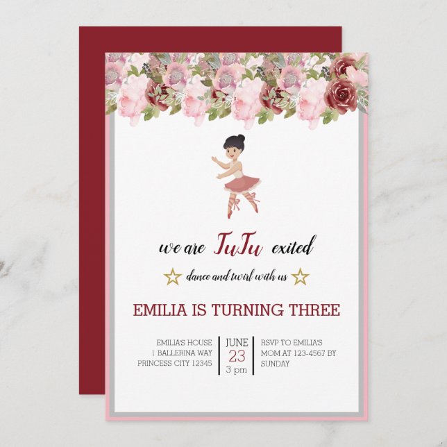 Tiny Dancer | Pink Floral Ballet Birthday Party Invitation (Front/Back)
