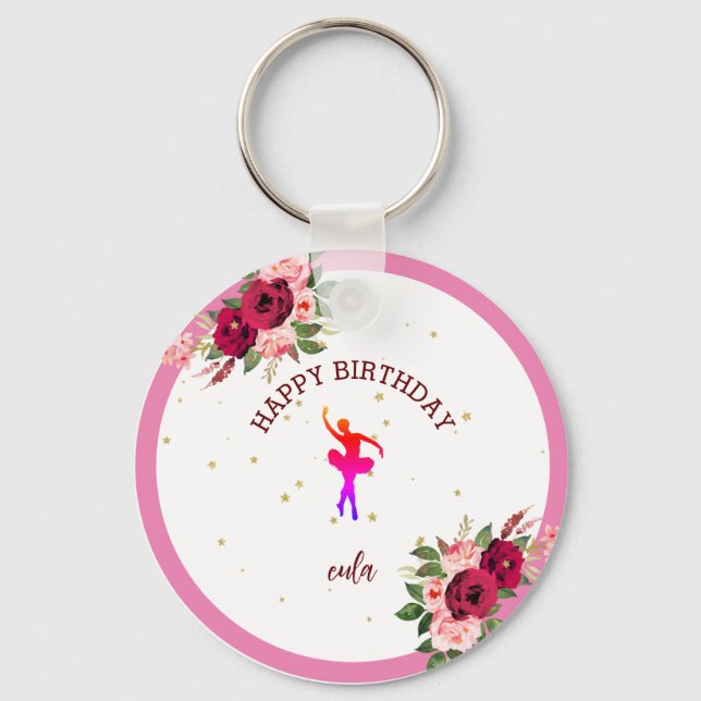 Tiny Dancer Pink Floral Ballet Birthday Party  Key Ring (Front)