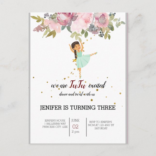 Tiny Dancer | Pink Floral Ballet Birthday Party Postcard (Front)