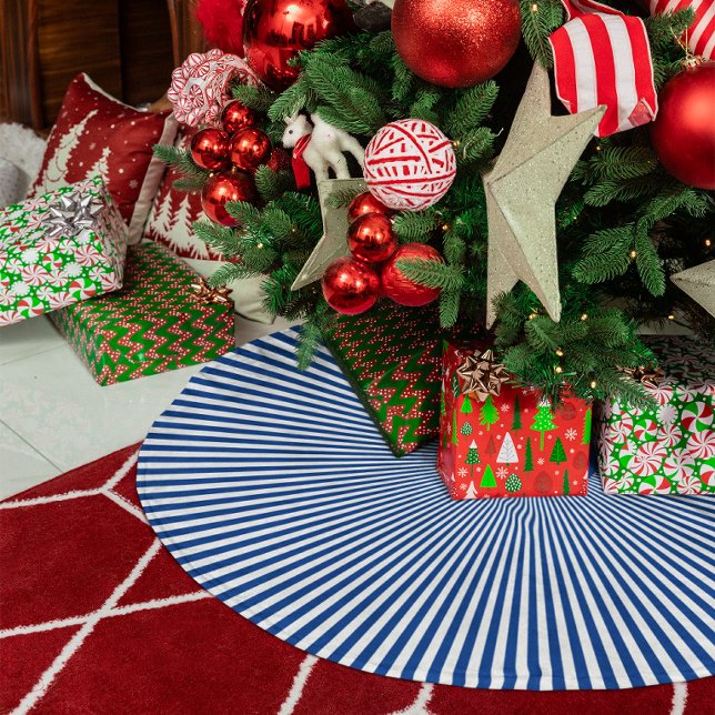 Tiny Deep Blue and White Radial Rays Brushed Polyester Tree Skirt (Tiny Deep Blue and White Radial Rays Brushed Polyester Tree Skirt)