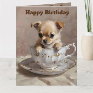 Tiny Delight: Chihuahua Puppy in a Teacup,  Card