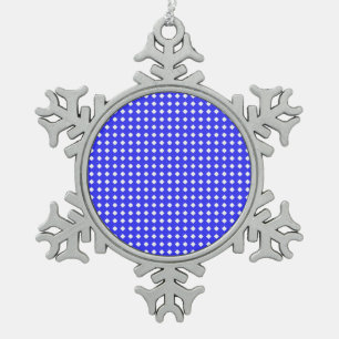 Tiny Diamonds Squares Pattern Cobalt Blue White Snowflake Pewter Christmas Ornament