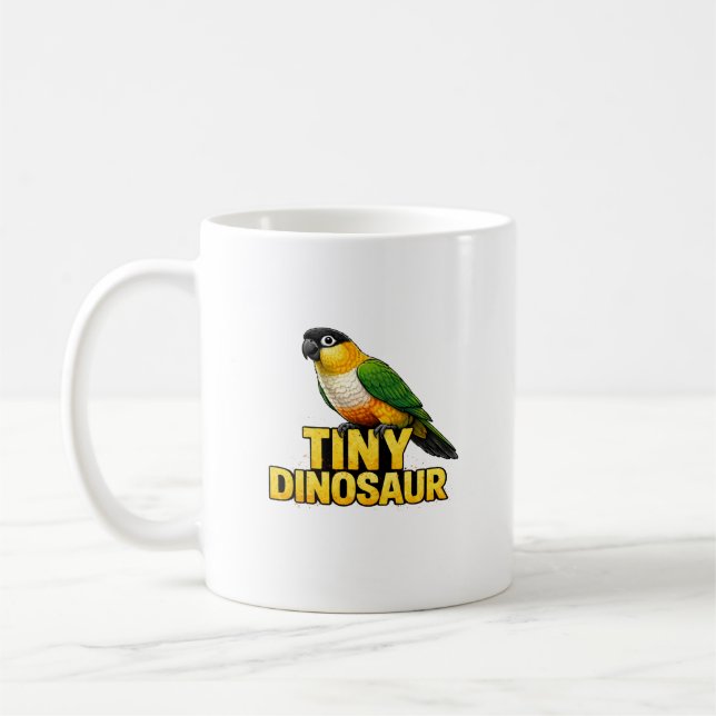 Tiny Dinosaur Caique Parrot Coffee Mug (Left)